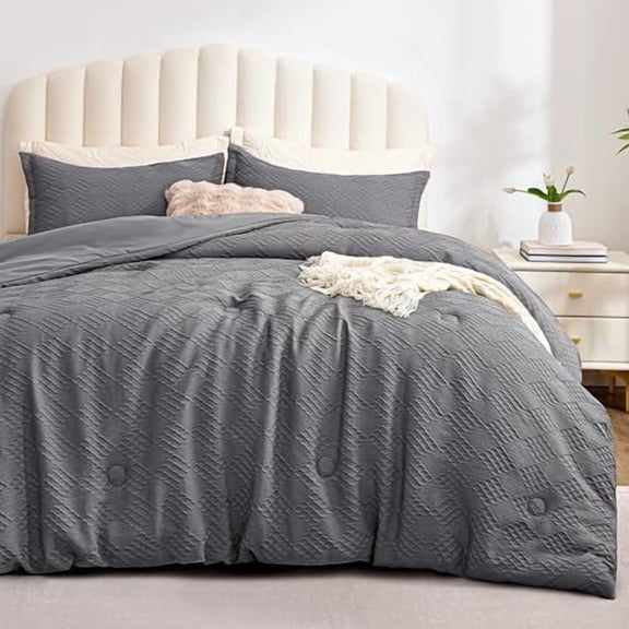 Waffle Comforter King Size - Super Soft Embossed Design Comforter Set 3 Pieces, Grey 3D Diamond Pattern Bedding Set,Winter Warm Bed Set,1 Comforter with 2 Pillowcases