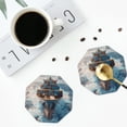 thumbnail image 4 of Honeii Cargo Ship At Sea Print Leather Coaster Set of 4, Ideal for Safeguarding Your Furniture from Drinks Spills and Effortless Cleanup-Octagon, 4 of 6