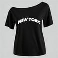 thumbnail image 4 of Girls Tshirts Short Sleeve Asymmetrical Neck Graphic Tees New York City Letter Print Summer Stylish Kids T Shirts Size 7-8Y, 4 of 5