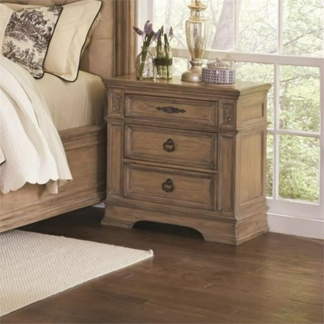 Coaster Table de Chevet Ilana 3 Tiroirs en Lin Ancien