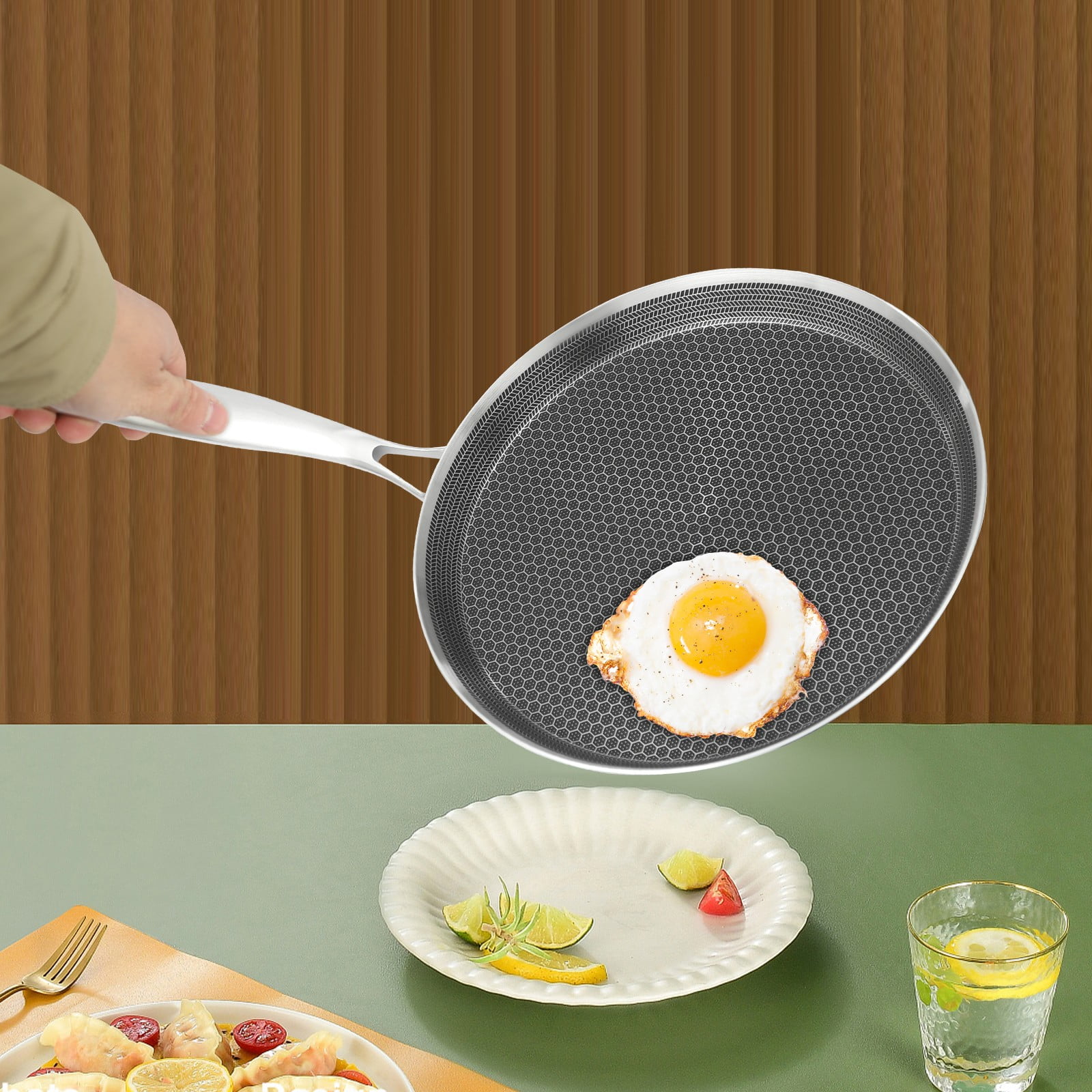 Stainless Steel Crepe Pan-10.2 Inch Nonstick Crepe Pan,Stainless Steel Honeycomb Coating Pancake Pan,Tawa Dosa Tortilla Griddle Pan,Induction Compatible For Various Types Of Stoves