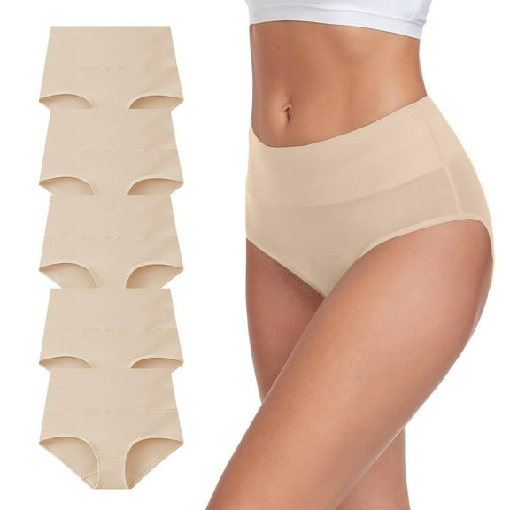 wcjm Beige Women's Pure Cotton Women's Underwear Pure Cotton Plus Size Underwear Women's High Waist Underwear 5PC Underwear