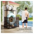 thumbnail image 3 of Wicker Pool Float Storage Organizer, PE Rattan Pool Float Holder with Basket Shelf Towel Bars, Rolling Pool Caddy for Floaties, Noodles, Life Vests, Beach , Mixed-Brown, 3 of 9