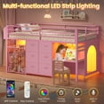 thumbnail image 7 of Twin Size Loft Bed with Desk & 6 Drawers, Metal Loft Bed with LED Lights, Stuffed Animal Cage, Safety Guardrail, Play Zone, No Box Spring Needed, Pink, 7 of 7