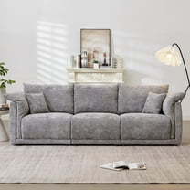 Grey 98.5" 3-seater sofa having soft arm pillows & upholstered design, suitable for multi-rooms