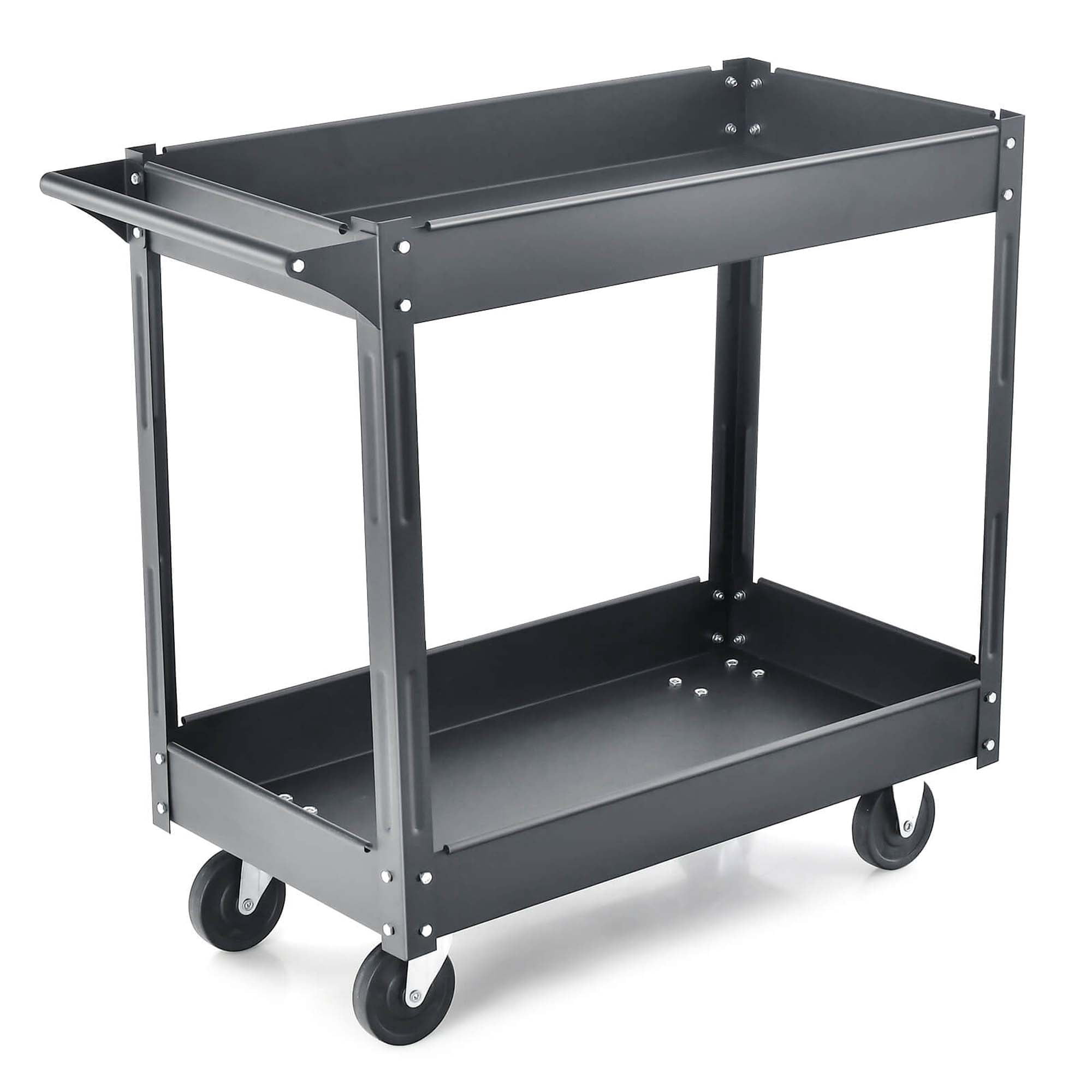 Costway 2-Tier Utility Cart Metal Service Cart Rolling Tool Storage Organizer with Handle Black