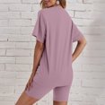 thumbnail image 3 of Homenesgenics 2 Piece Outfit for Women Shorts Women 2 Piece Outfit Set Short Sleeve Top Short Pants Homewear Solid Suit Purple L, 3 of 5