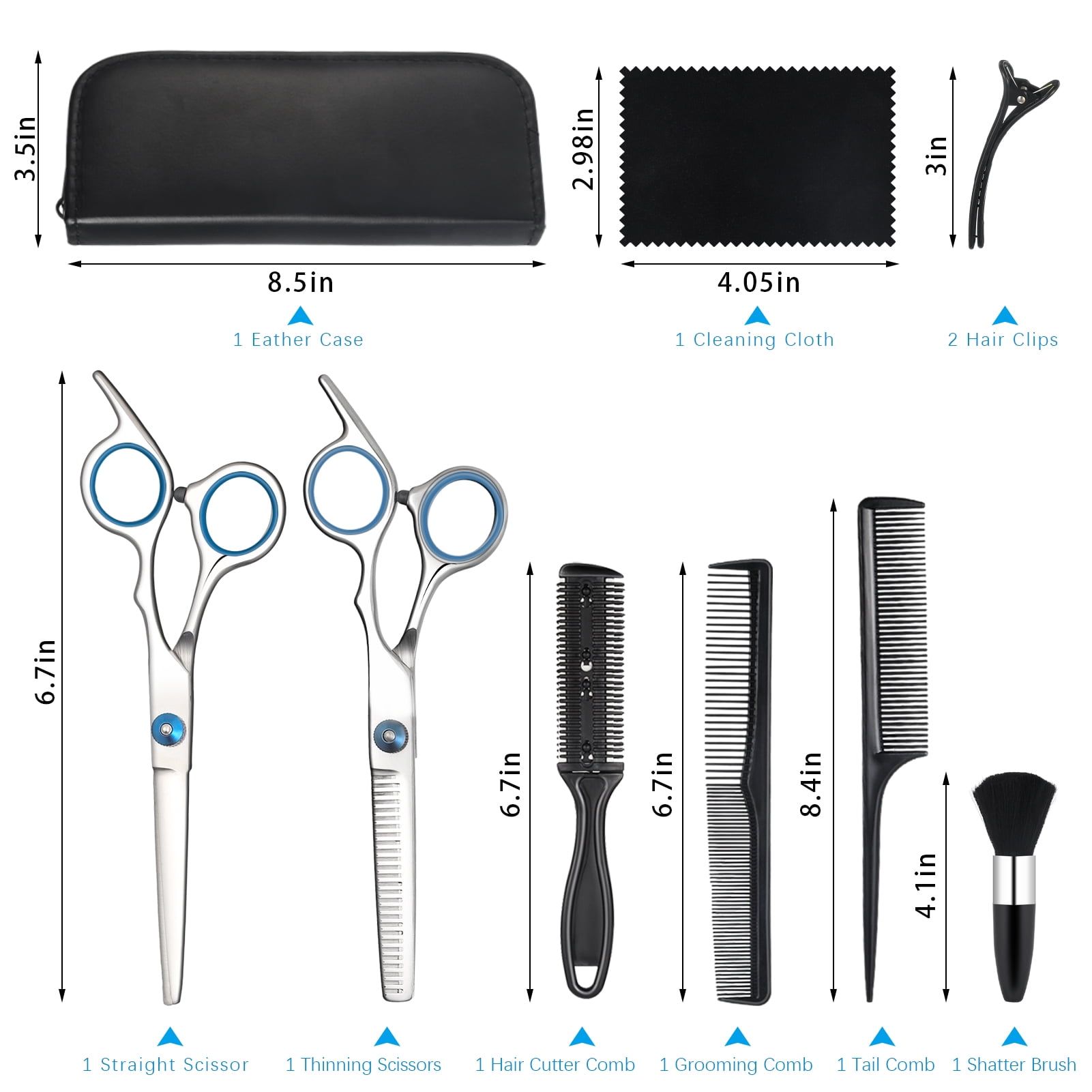 LUIISIS 11Pcs Hair Cutting Scissors Kits, Professional Thinning Shears, Comb, Cape, Haircut Scissors Shears Set, Hairdressing Shears Set for Home Salon Barber