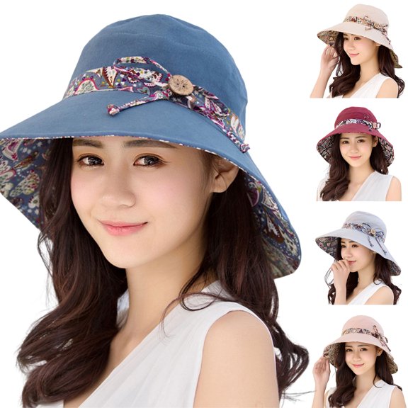 harmtty Sun Hat Double-sided Wearable Anti-Ultraviolet Breathable Summer Outdoor Fashion Ladies Big Brimmed Hat for Travel,Wine Red