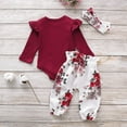 thumbnail image 2 of 3Pcs Baby Girls Autumn Long Flare Sleeve Romper Tops Floral Pant Headband Toddler Outfits Clothes Sets, 2 of 7