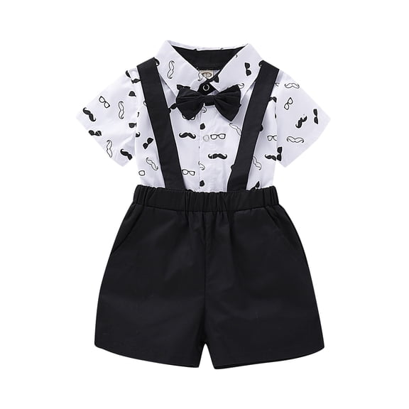 Wxirdiow Kids Suits Baby Boy Formal Short Set Toddler Summer Gentleman Outfit Kid Short Sleeve Bowtie Shirt Suspender Shorts Suit Black Size,0-3 Months