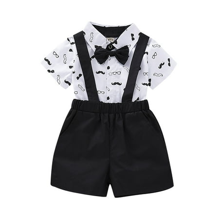 

ZRBYWB Toddler Kids Boy Clothes Baby Boy Clothes Baby Prints Romper Suspender Pants Set Gentleman Outfit