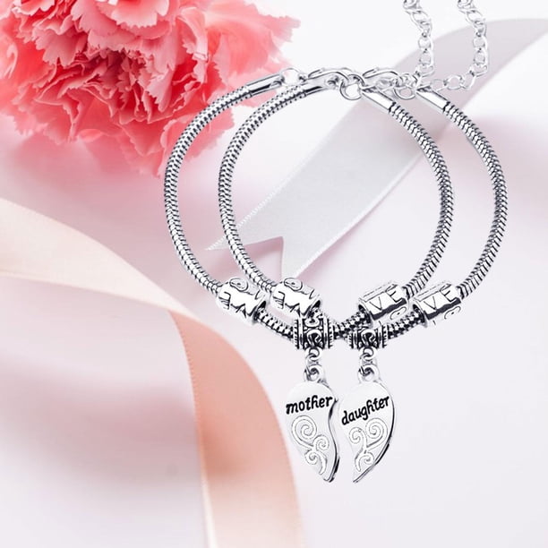 2 pulseras para , cadena de serpiente, pulsera con dije de corazón, pulseras para el día de la madre, regalo de cumpleaños de Acción de