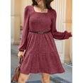 thumbnail image 5 of Womens Square Neck Long Sleeve Fall Dresses Casual Babydoll Sweater Dress Rouge M, 5 of 8