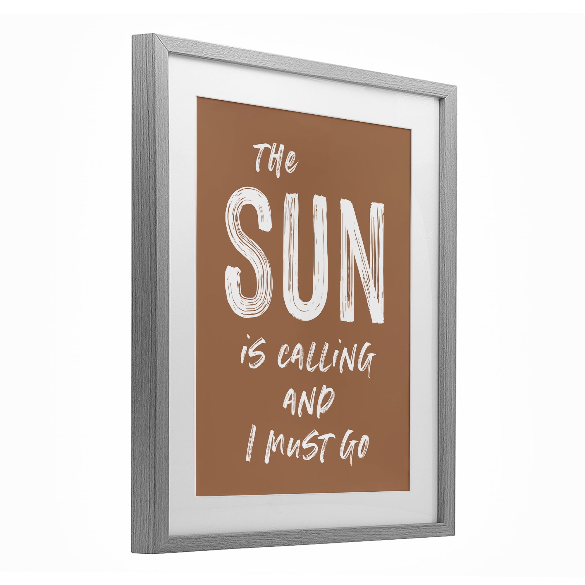 Sun Is Calling Must Go Gray Framed Print Under Glass, design by Lettered and Lined
