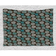 thumbnail image 1 of Brown and Blue Tapestry, Dots Forming Oval Shapes Retro Style Abstract Geometric Vintage, Wall Hanging for Bedroom Living Room Dorm Decor, 80W X 60L Inches, Brown Turquoise White, by Ambesonne, 1 of 2