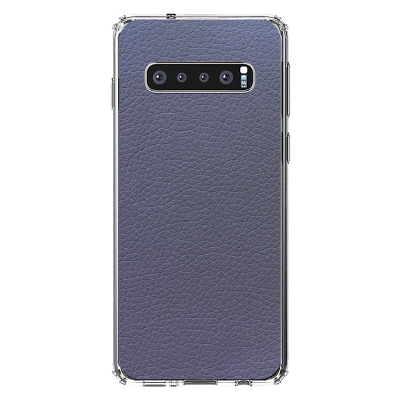 DistinctInk Clear Shockproof Hybrid Case for Samsung Galaxy S10 (6.1" Screen) - TPU Bumper, Acrylic Back, Tempered Glass Screen Protector - Dark Grey Faux Leather Print Design - Printed Leather Image