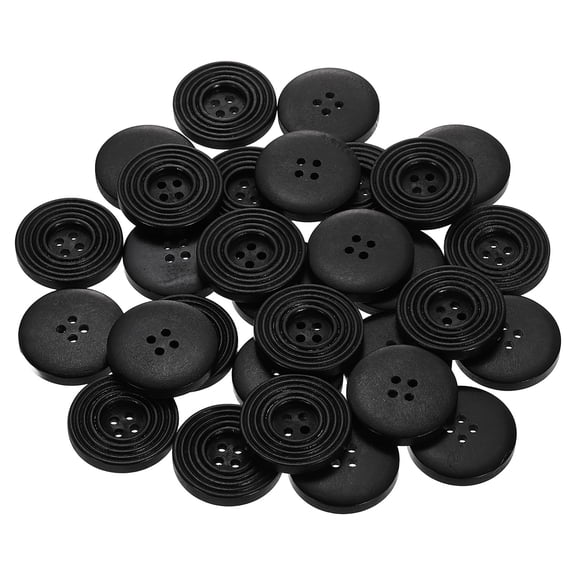 30pcs 40L DIY Sewing Buttons 1"(25mm) Wooden Round Flat 4-Hole Craft Replacement Buttons for Sewing Clothing Handmade Crafts, Black
