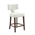 thumbnail image 2 of Set of 2 Mid Century Modern Counter Height Bar Stools, Beige Linen Upholstered Accent Chairs with Curved Copper Nail Backrest, Solid Wood Frame, Dining Room Kitchen Seating, 2 of 17