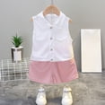 thumbnail image 2 of Zpanxa Ensembles d'Été Courts pour Filles Couleur Unie Confortables Manches Courtes Col Rond Blouses Ensembles 2-3 Ans, 2 of 6