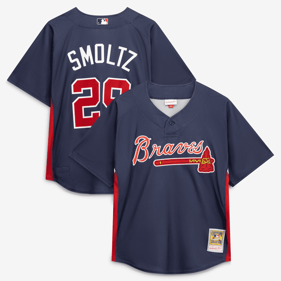 Men's Mitchell & Ness John Smoltz Navy Atlanta Braves Authentic Batting Practice Jersey
