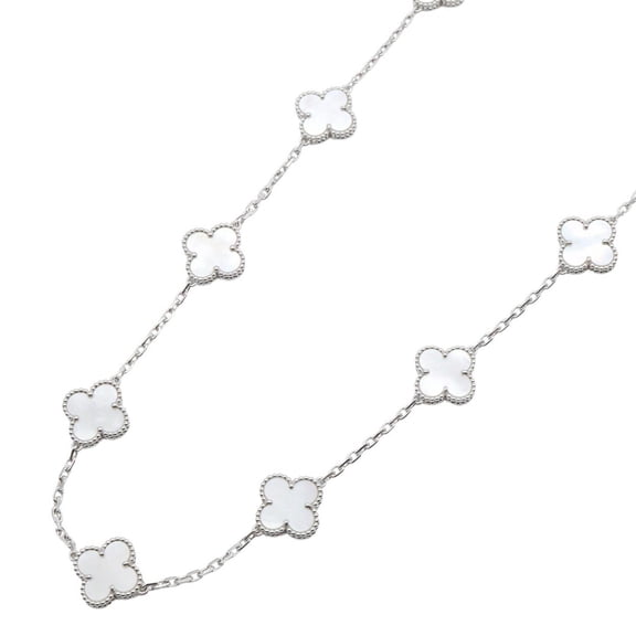 Pre-Owned Van Cleef & Arpels Vintage Alhambra Mother-of-Pearl Necklace, 18K White Gold (18KWG)...