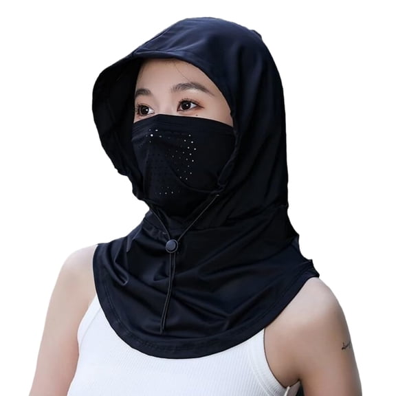 OIOLOYJM Balaclava Face Mask Men Women with Hood UV Sun Protection Breathable Wide Brim Hat Summer Outdoor Biking Fishing Hiking Hat Black