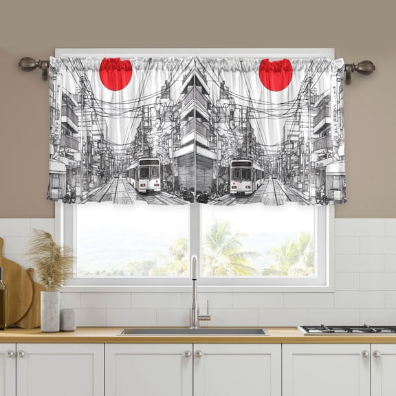 Yayeee Kitchen Curtains Tier Set of 2 Light Filtering 57"x24" Over Sink Window Panels, White Streets