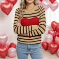 thumbnail image 5 of Women'S Cute Heart Sweater Long Sleeve Crewneck Pullover Ribbed Knit Casual Sweaters Coffee, 5 of 8