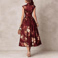thumbnail image 4 of KLHDSF Elegant Dresses For Women Sleeveless Floral Print High Waist Flared Midi Summer Dress Wine XXL, 4 of 5