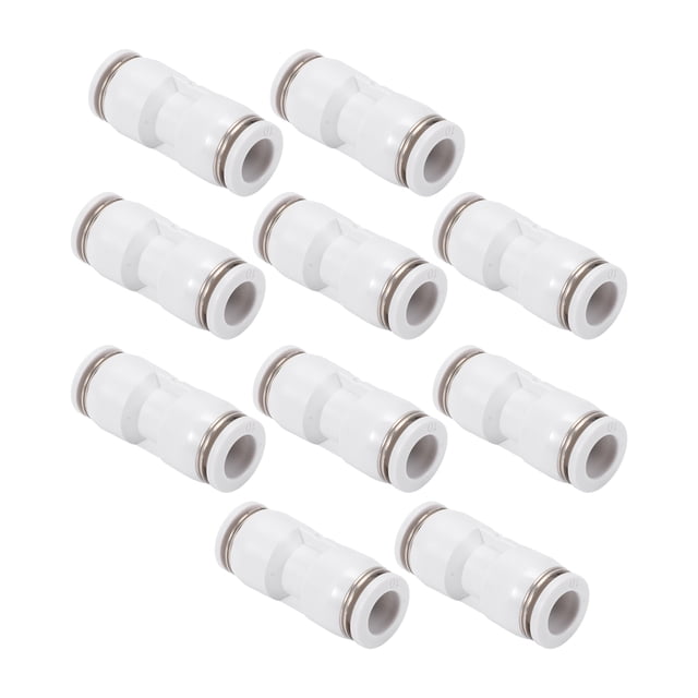 Conectores de aire rectos de 10 mm / 3/8" para manguera de aire, 10 piezas, tono blanco y plateado