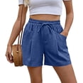 thumbnail image 4 of Comfy Shorts for Women Only Moment Shorts for Women Cotton and Linen Summer Casual High Waisted Wide Leg Drawstring Lounge Shorts Comfy 2026 Beach Vacation Clothes Blue,2XL, 4 of 7