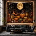 thumbnail image 6 of Ravens on Lanterns Beneath a Full Moon with Pumpkins, Whimsical Gothic for Autumn Decor Fans, Harvest Night Art, Halloween Gift, Tapestry Wall Hanging for Living Room and Den, 6 of 7