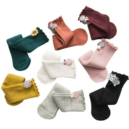 

Baby Girls Casual Knee High Cotton Socks Little Girl Flower Cartoon Patchwork Design Cute Stockings for Infants Toddlers and Children Pack of 1 Pair 0-12Y White