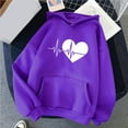 thumbnail image 2 of Pompotops Women's Comfortable Sweater Heart Pattern Printed Women's Hooded Pocket Drawstring Sweater Clearance, 2 of 4