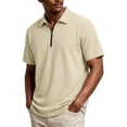 thumbnail image 2 of hoksml Men's Soft Stretch Fabric Blend Waffle Knit Half Zip Collared Short Sleeve Shirt, Solid Casual Summer Golf Daily Top, 2 of 5