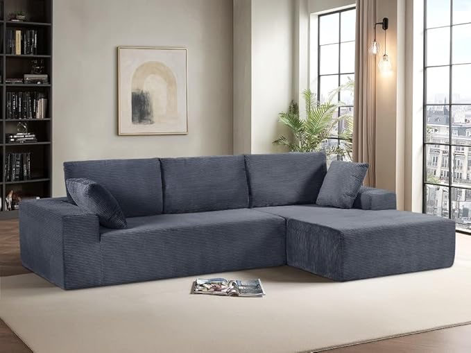 Corduroy upholstery 2 piece L shape high density foam sectional