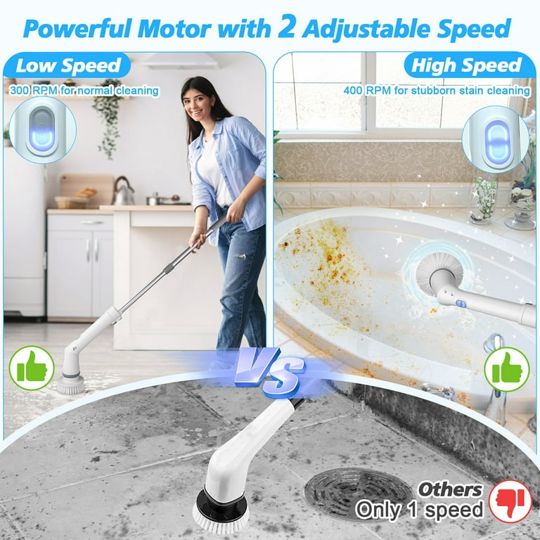 SEREE Electric Spin Scrubber Cordless Bathroom Cleaning Brush with  Adjustable Extension Arm, 5 Replaceable Cleaning Scrubber Brush Heads - Blue