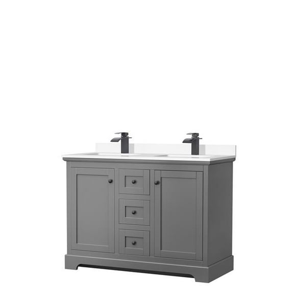 48 in. Avery Double Bathroom Vanity with White Cultured Marble Countertop, Undermount Square Sinks & Matte Black Trim - Dark Gray