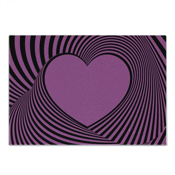 Pink Zebra Cutting Board, Heart Shape with Twisting Lines Happiness Love Valentines Day Themed Stripes, Decorative Tempered Glass Cutting and Serving Board, Small Size, Fuchsia Black, by Ambesonne