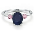 thumbnail image 3 of Gem Stone King 14K White Gold Blue Sapphire and Pink Lab Grown Diamond Engagement Ring for Women | 2.46 Cttw | Oval 9X7MM | Gemstone September Birthstone | Size 9, 3 of 6