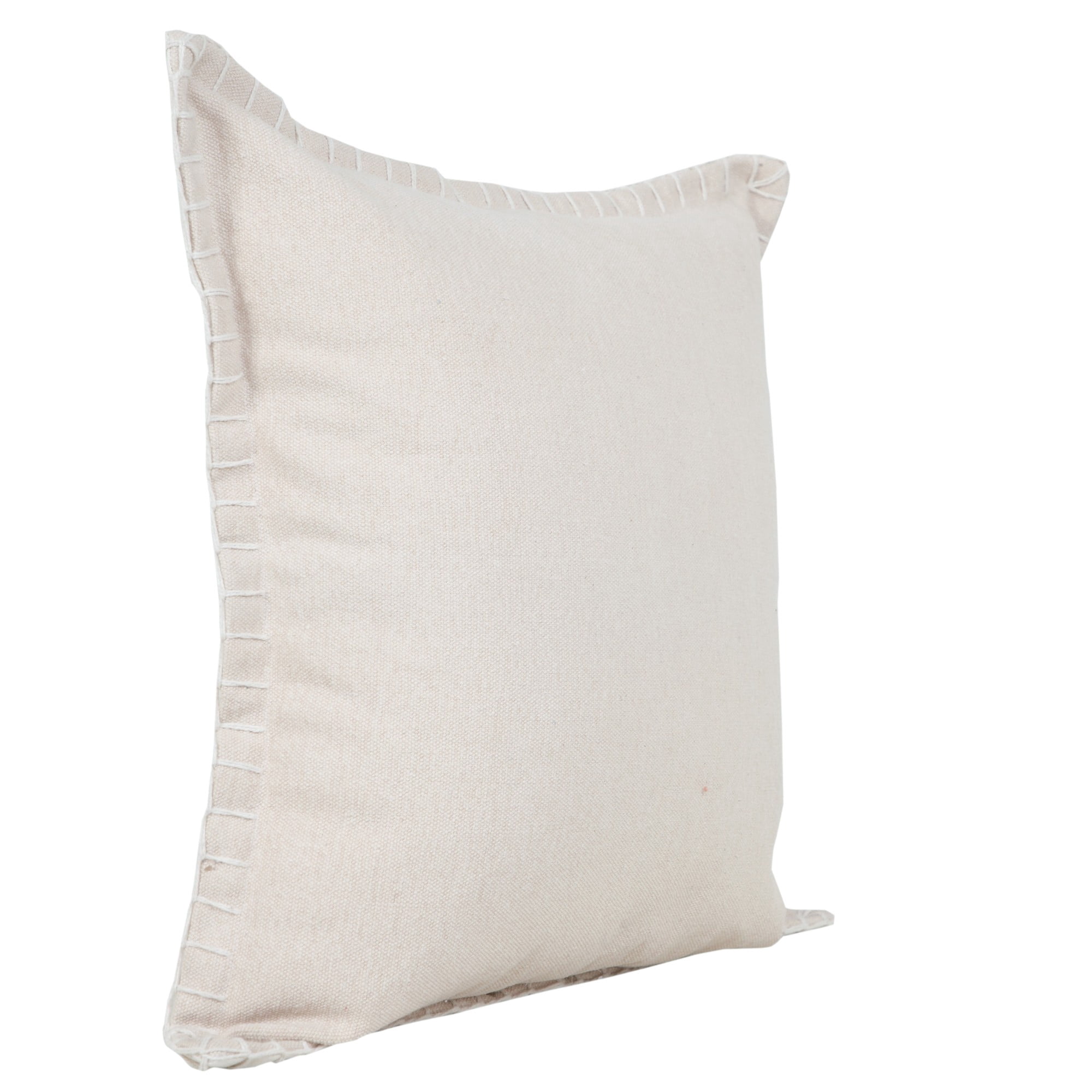 Laddha Home Designs Handwoven Solid Embroidered Cotton Throw Pillow Cover - 20" - Beige