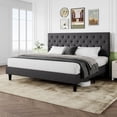 thumbnail image 3 of Sifurni King Fabric Upholstered Platform Bed Frame with Adjustable Diamond-Tufted Headboard, Dark Gray, 3 of 9