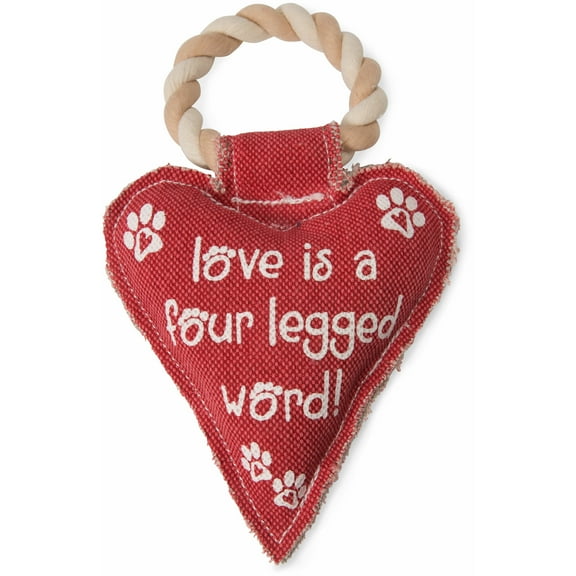 Pavilion Gift Company Red Heart Shaped "Love is a Four Legged Word!" Canvas and Rope Dog Squeaky Toy