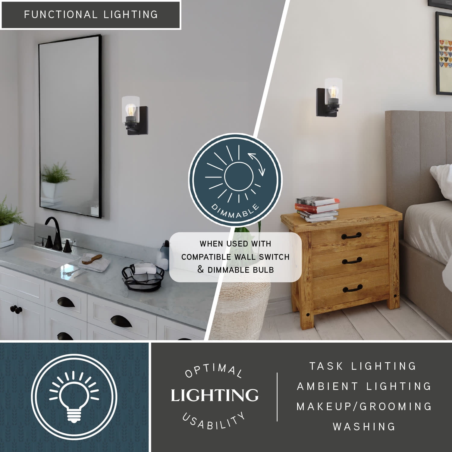 Park Ridge 1-Light 4.75 in. Wide Matte Black Transitional Bathroom Vanity Lighting Fixture, Clear Cylinder Glass Shade, Dimmable, LED Compatible, Over the Mirror Mounted Steel Wall Sconce