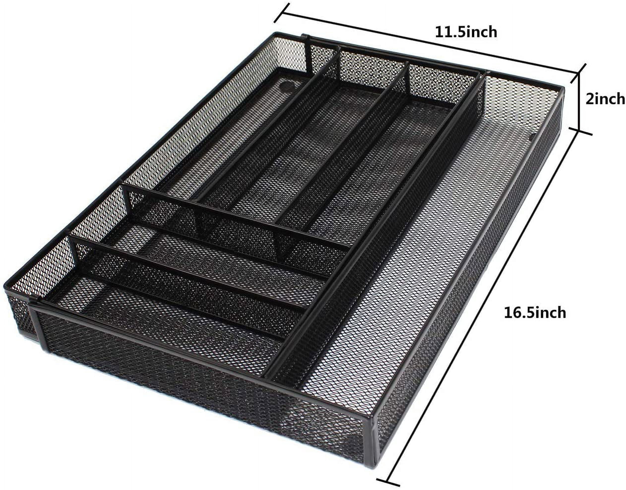 Utensil Drawer Organizer - Expandable Cutlery Tray, Silverware/Flatware Storage Divider for Kitchen, Mesh Designing with Non-slip Rubber Feet (black)