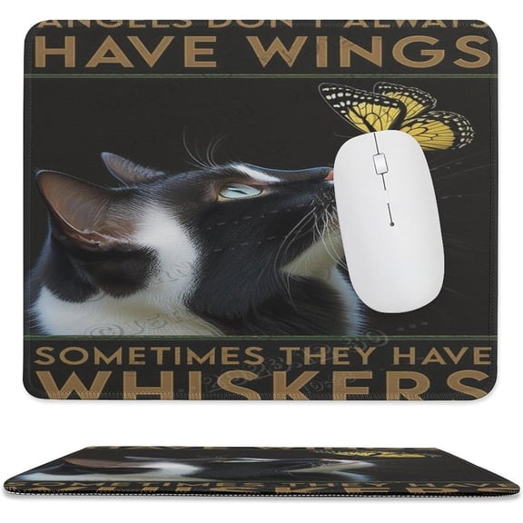 10x12 in Mouse Pad - Tuxedo Cat with Butterfly, Non-Slip Base, Perfect for Computer, Gaming, or Travel, Ideal for Women and Girls on Birthdays