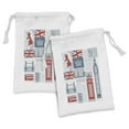 thumbnail image 1 of Phone Booth Fabric Pouch Set of 2, London United Kingdom Themed Landmarks and Flags, Small Drawstring Bag for Toiletries Masks and Favors, 9" x 6", Slate Blue Vermilion, by Ambesonne, 1 of 2