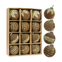 Christmas Decorations,Christmas Balls,Flocked Glitter Plastic Holiday Decor for Christmas Tree Thanksgiving Party Decoration,,3.14in,12PCS,Brown