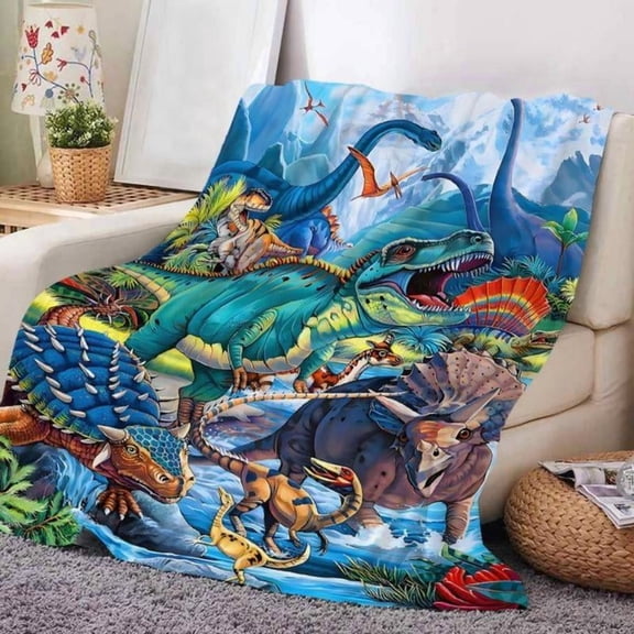 Soft Funny Dinosaur Print Throw Blanket for AC Room, Cool Bedroom & Office Nap Blanket, Christmas Gift Decor